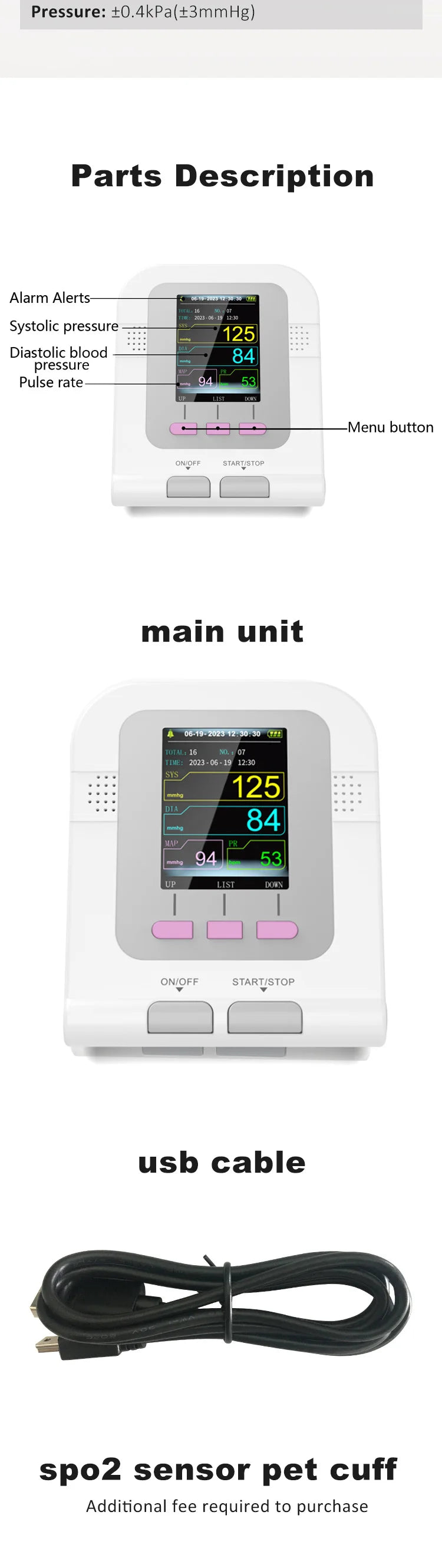 CONTEC08A Vet Use Electronic Sphygmomanometer Digital Blood Pressure Veterinary Vet Use Monitor Pets Dog Cat Horse Etc