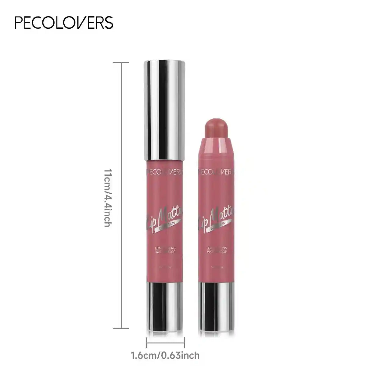 Pecolovers velvet matte lipstick in nude apricot. Waterproof, long-lasting, non-stick moisturizing lip tint crayon.