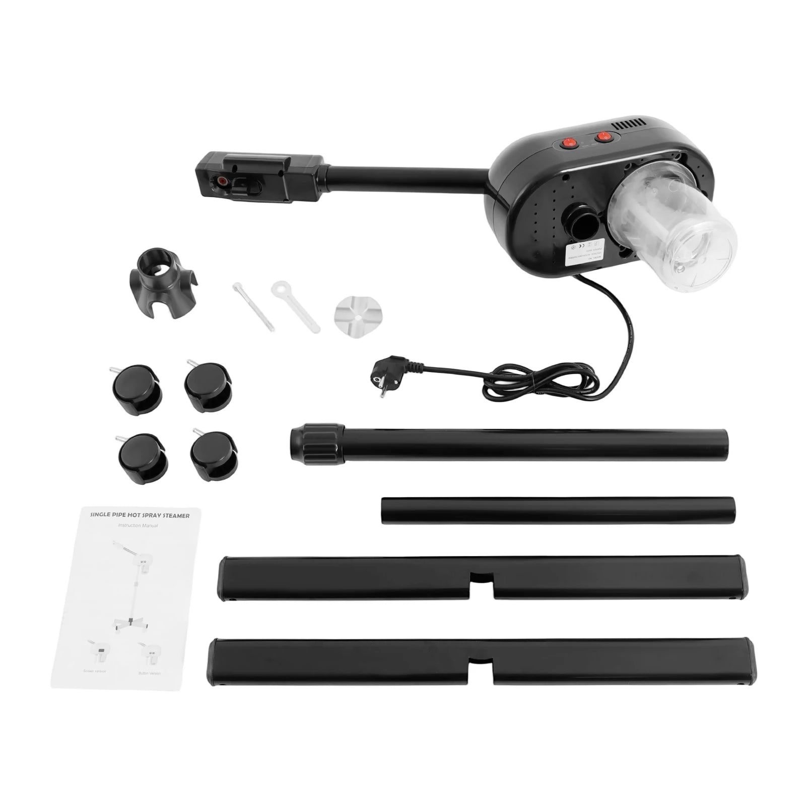 800W facial steamer with 750ml tank, adjustable stand, and rollers for professional spa pore cleaning and skincare.