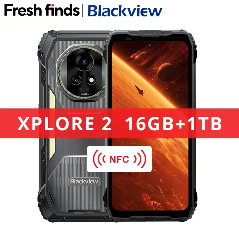 Blackview XPLORE 2 Rugged Phone 5G 6.73” 3.2K AMOLED Display 20000mAh MediaTek Dimensity 8300 120W Charger 16GB 1TB Official Standard Tidesmit