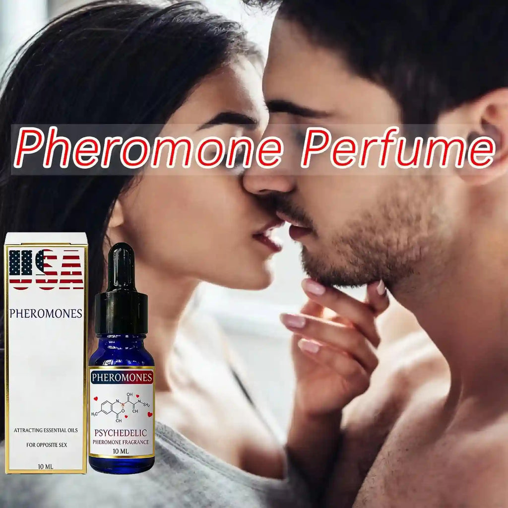 Psychedelic Pheromone Perfume for men: 10ml blue glass dropper bottle, long-lasting scent to attract women for dating.
