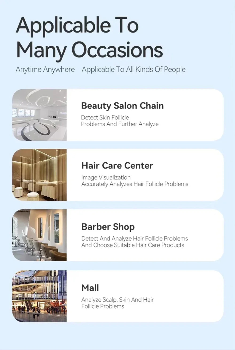 Digital scalp and skin analyzer tool usage guide for beauty salons, hair care centers, barber shops, and retail malls.
