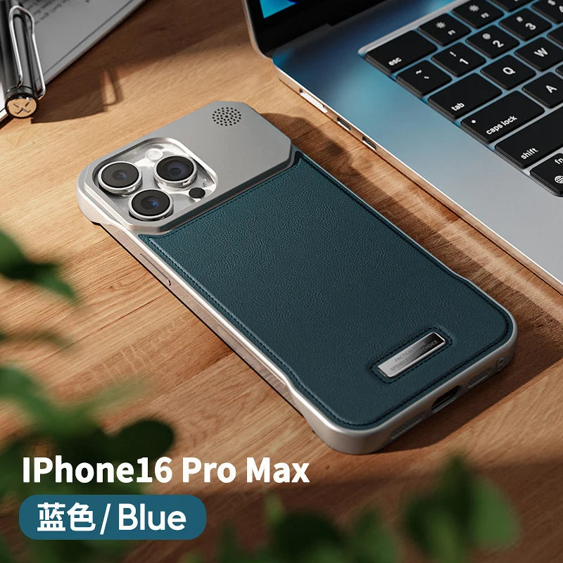 Magnetic Leather Aromatherapy Phone Case for iPhone 16 Pro - Slim Fit Blue Tidesmit