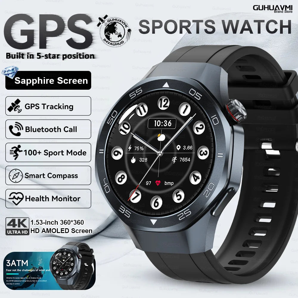 2026New Smart Watch GPS Positioning 3ATM Waterproof GPS Tracker Compass Men Bluetooth Call Heart rate 170+Sports Watch Men Women