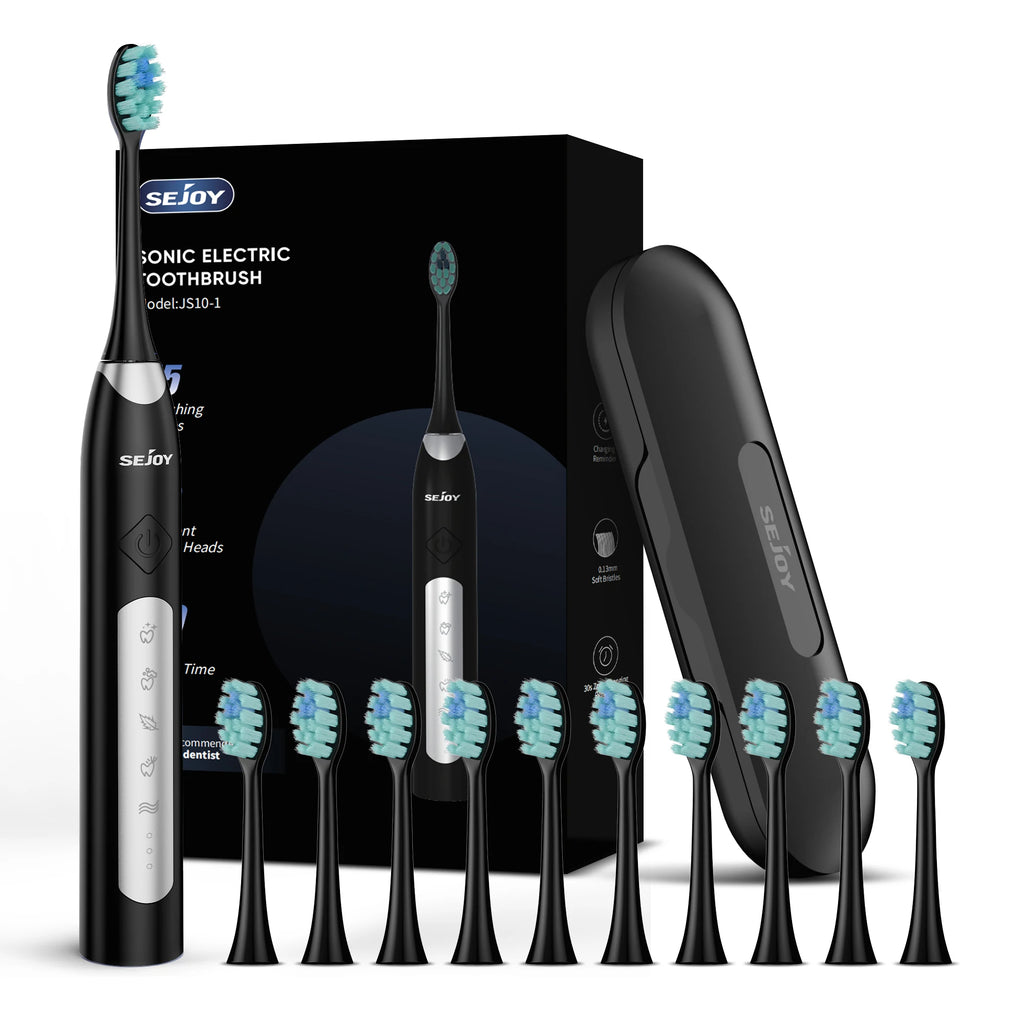 SEJOY Sonic Electric Toothbrush for Adults with 10 Brush Heads, Sonic Electric Tooth brush with 38000 VPM Deep Clean 15 Modes, Rechargeable
