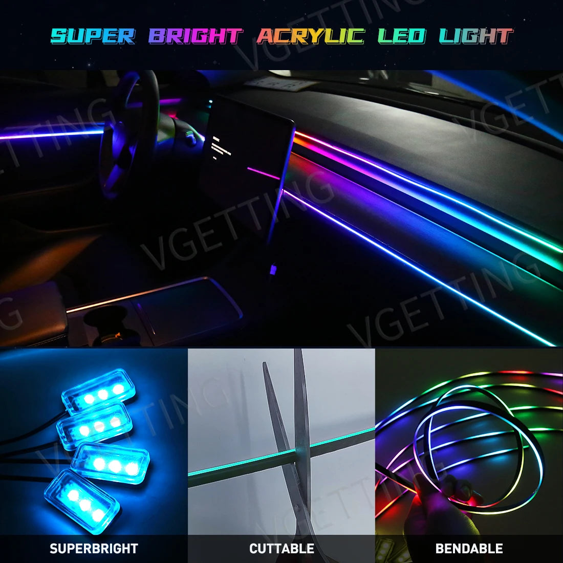 Tesla Interior LED Ambient Lights 10-in-1 RGB Kit - App Controlled Tidesmit