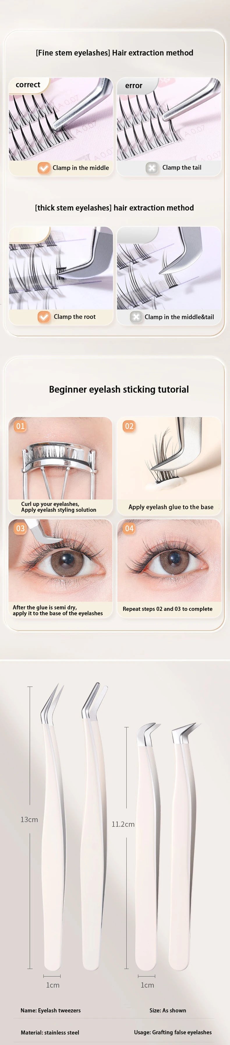 Eyelash Tweezers Precision Tool - Stainless Steel Crafting Tidesmit False Eyelashes Tidesmit
