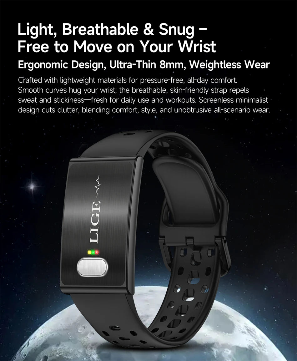 LIGE ECG HRV Health Smart Bracelet Heart Rate Blood Pressure Monitoring Body Fat BMI Body Temperature Fitness Tracker Smartwatch