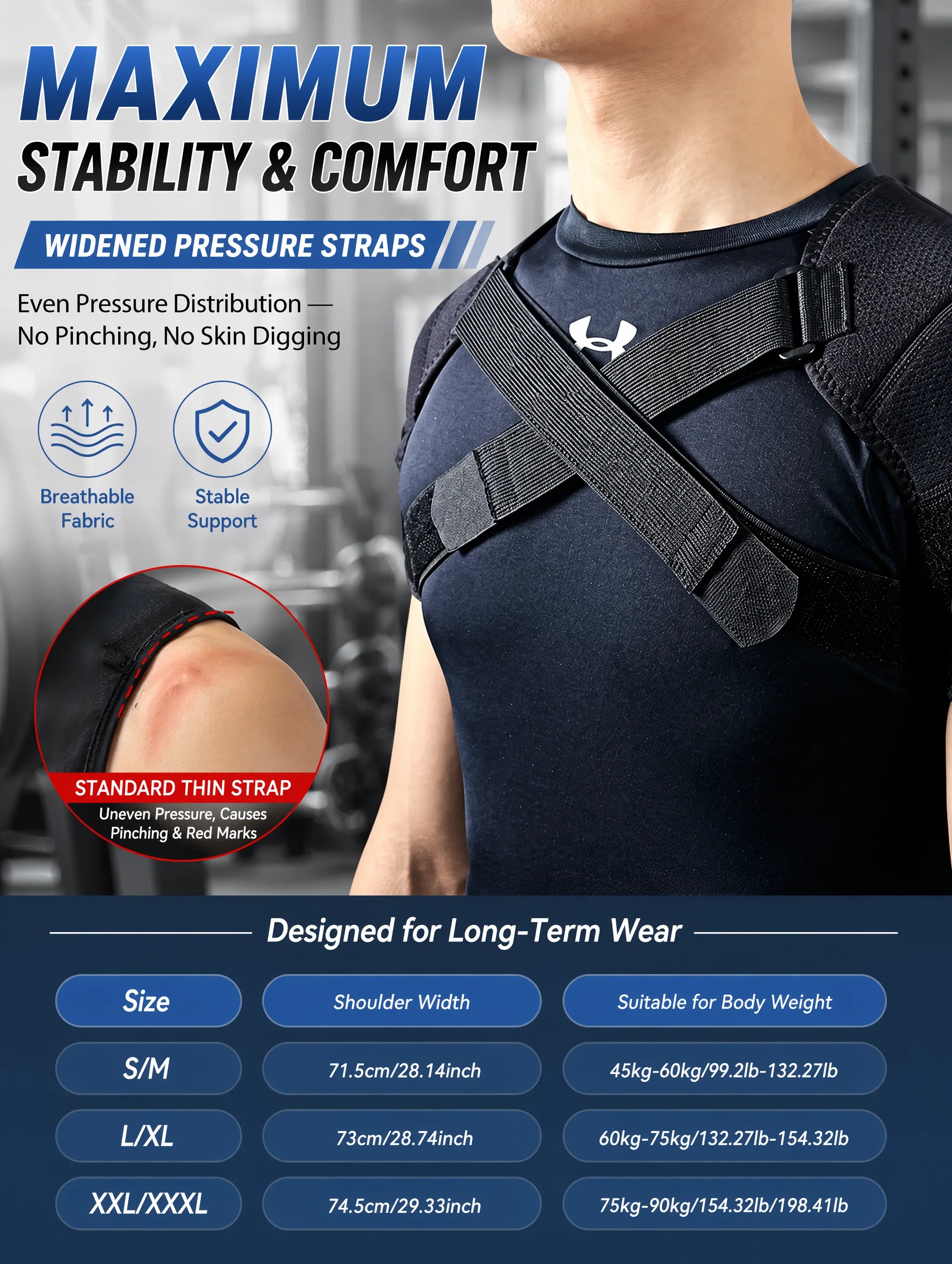 Double Shoulder Brace Adjustable Breathable Neoprene Compression Support Cross Strap for Men Women Sports Injury Pain Relief