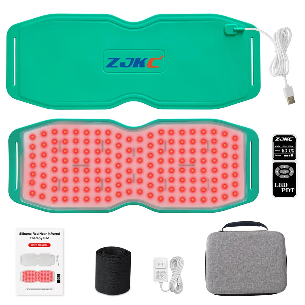 ZJKC 660nm 850nm 940nm Red Light Therapy Belt Near Infrared Phototherapy Wrap 450pcs LED Heating Pad for Full Body Pain Relief