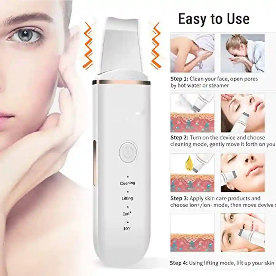 Ultrasonic Skin Scrubber - Professional Deep Pore Cleansing Facial Tool Scrubs Treatments Tidesmit