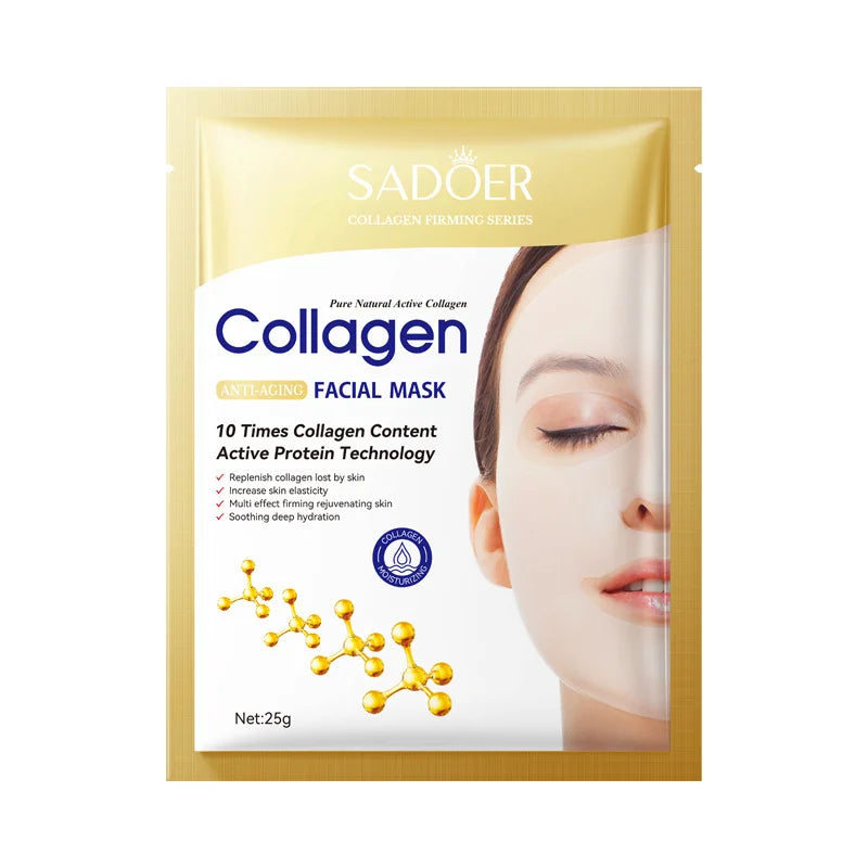 SADOER collagen facial mask sachet, 25g, gold and white packaging