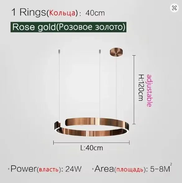 Modern LED Ring Ceiling Chandelier 60cm Black - Minimalist Decor Rose gold 40cm Tidesmit