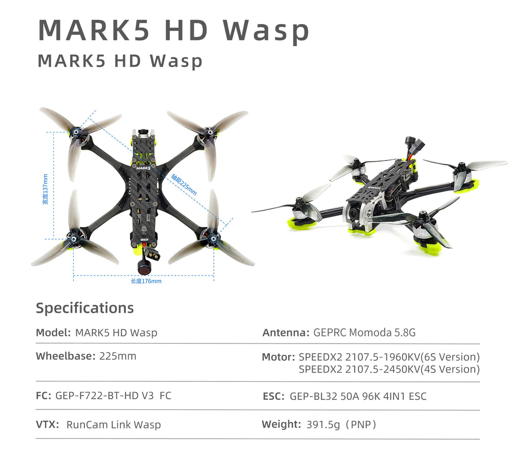 GEPRC MARK5 Analog FPV Drone 5-Inch 6S Freestyle Quadcopter Tidesmit