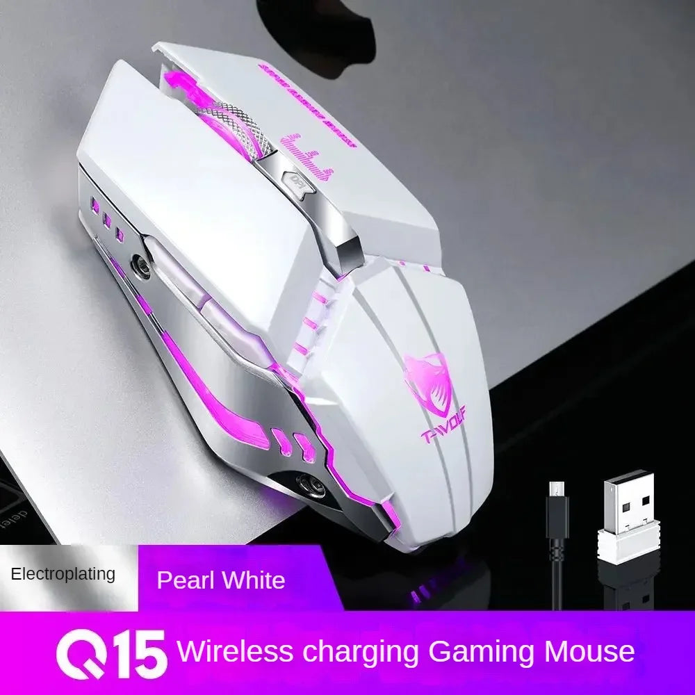 T-WOLF Thunderwolf Q15 Rechargeable Wireless Mouse RGB Glow Game Office Silent Laptop 2.4g Rechargeable Wireless Mouse