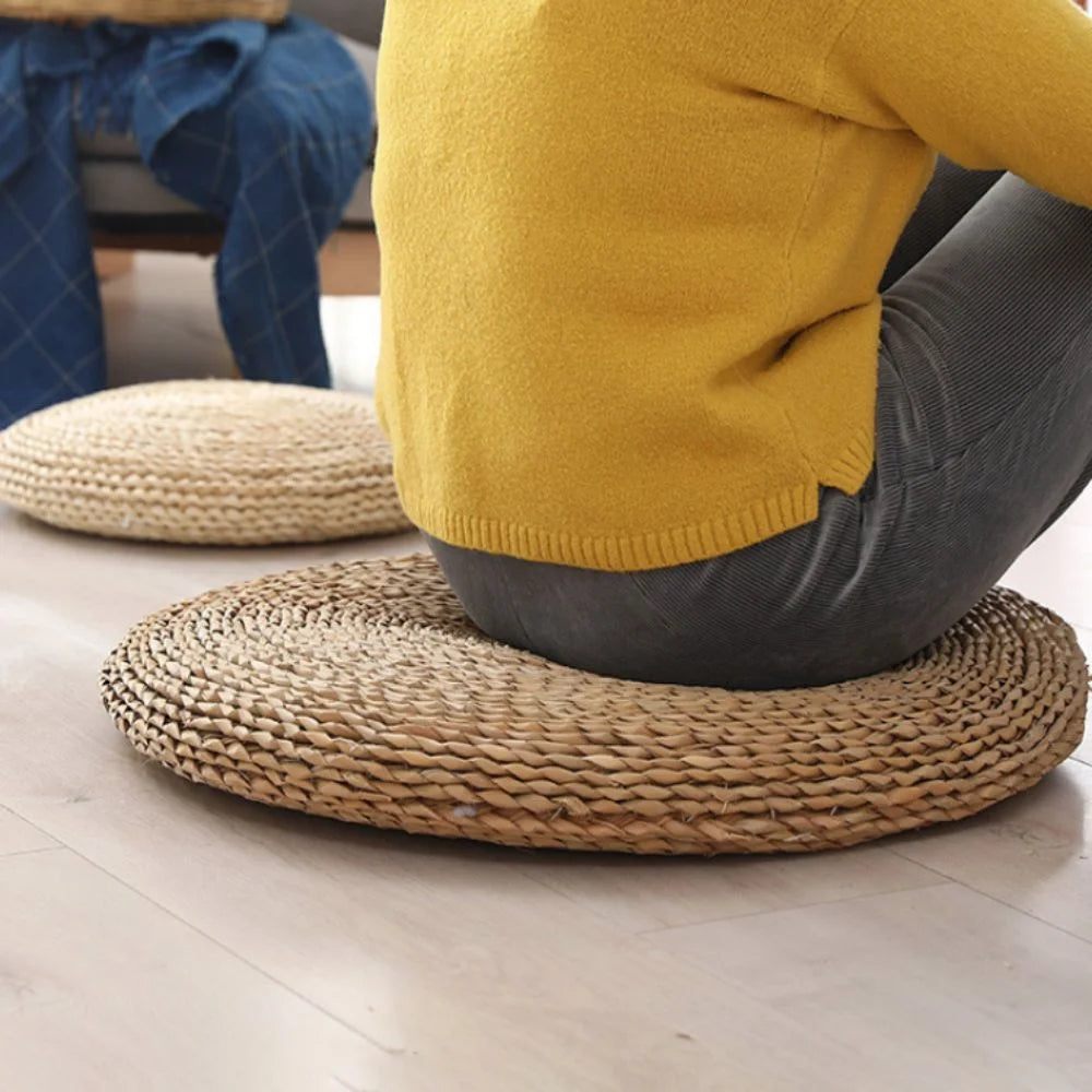 Japanese-style Straw Weaving Sitting Cushion Rustic Thickened Tatami Futon Handmade Breathable Straw Braid Mat Meditation