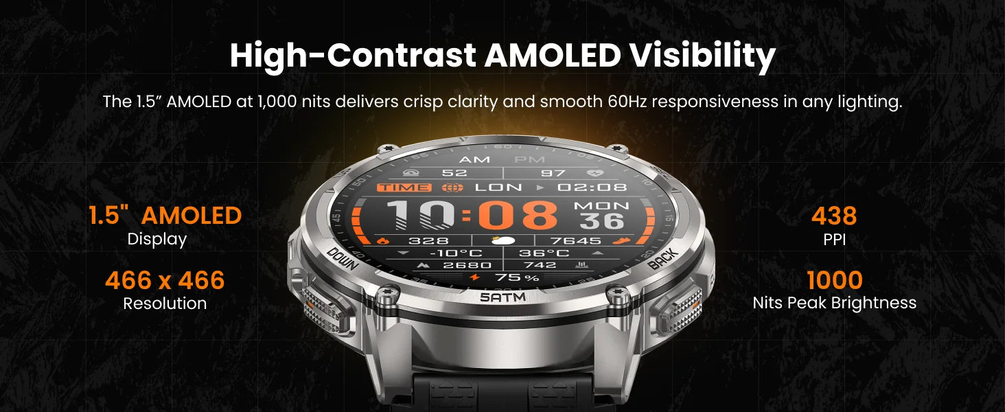 KOSPET TANK T4C Smart & Rugged Watch for Men Military-Grade Body with GPS Health Tracking & On-Wrist Flashlight 5ATM Waterproof