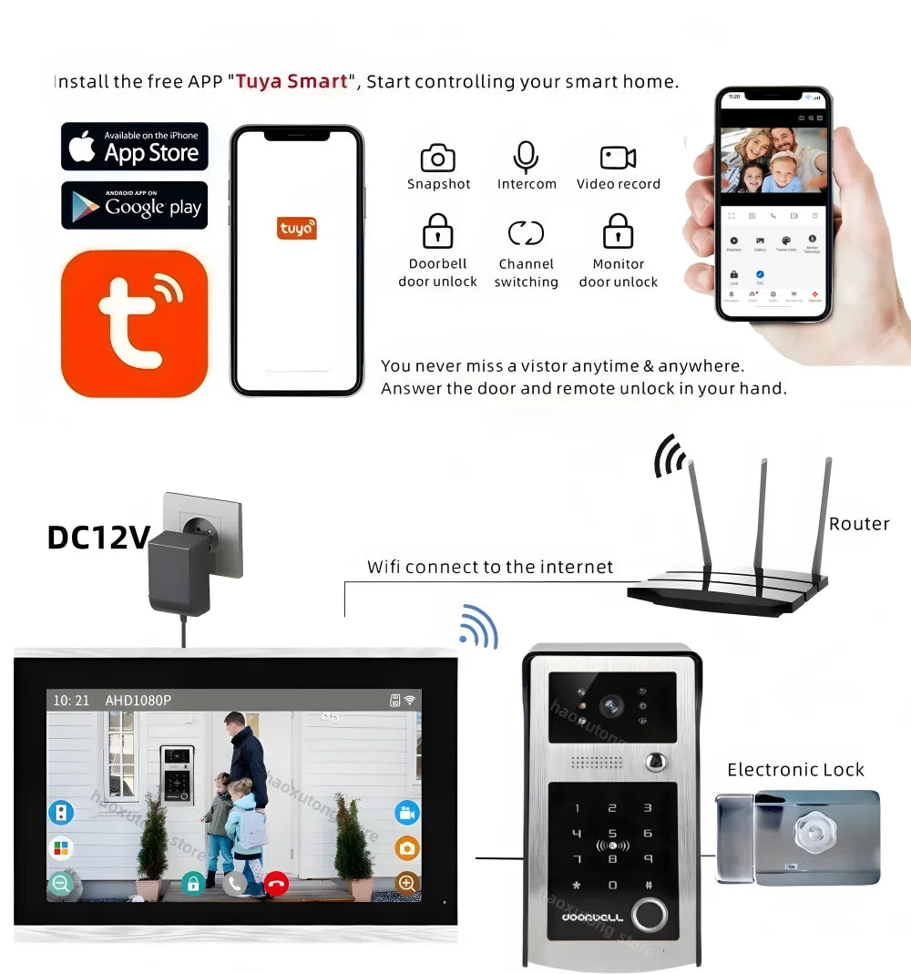7/10 Inch Tuya Smart Wifi Video Apartment Intercom System 1080P Wireless Doorbell Camera Rfid Unlock Door Entry Intercom Doorman