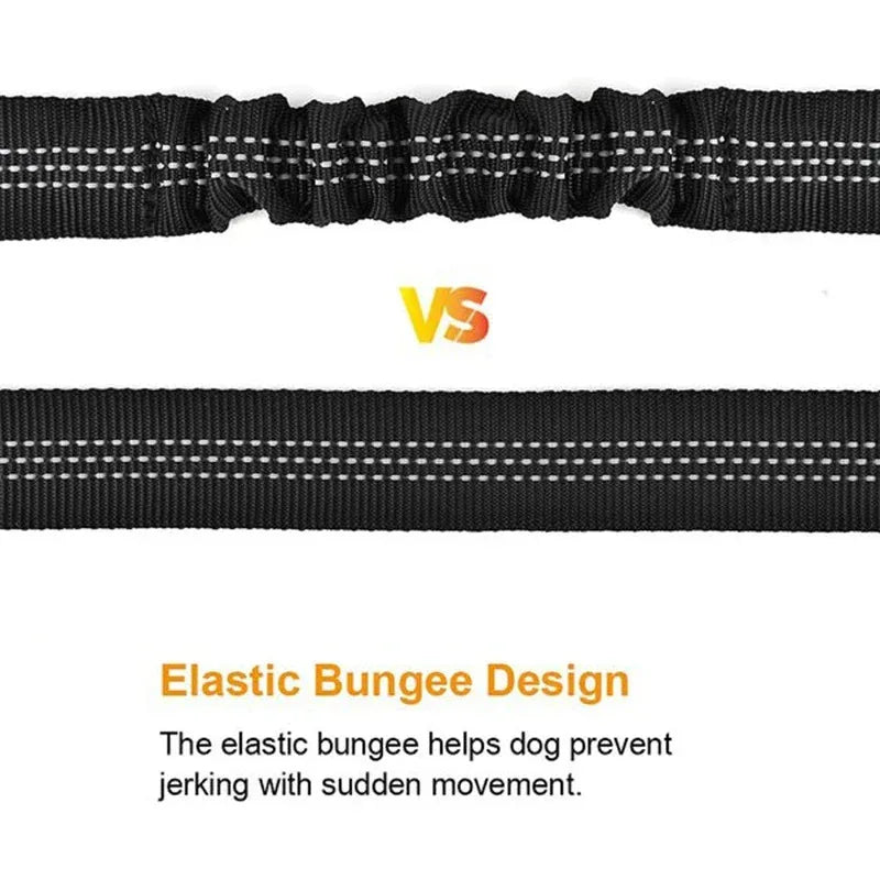 Reflective elastic dog car seat belt for safe, shock-absorbing travel. Adjustable strap for small to large dogs.