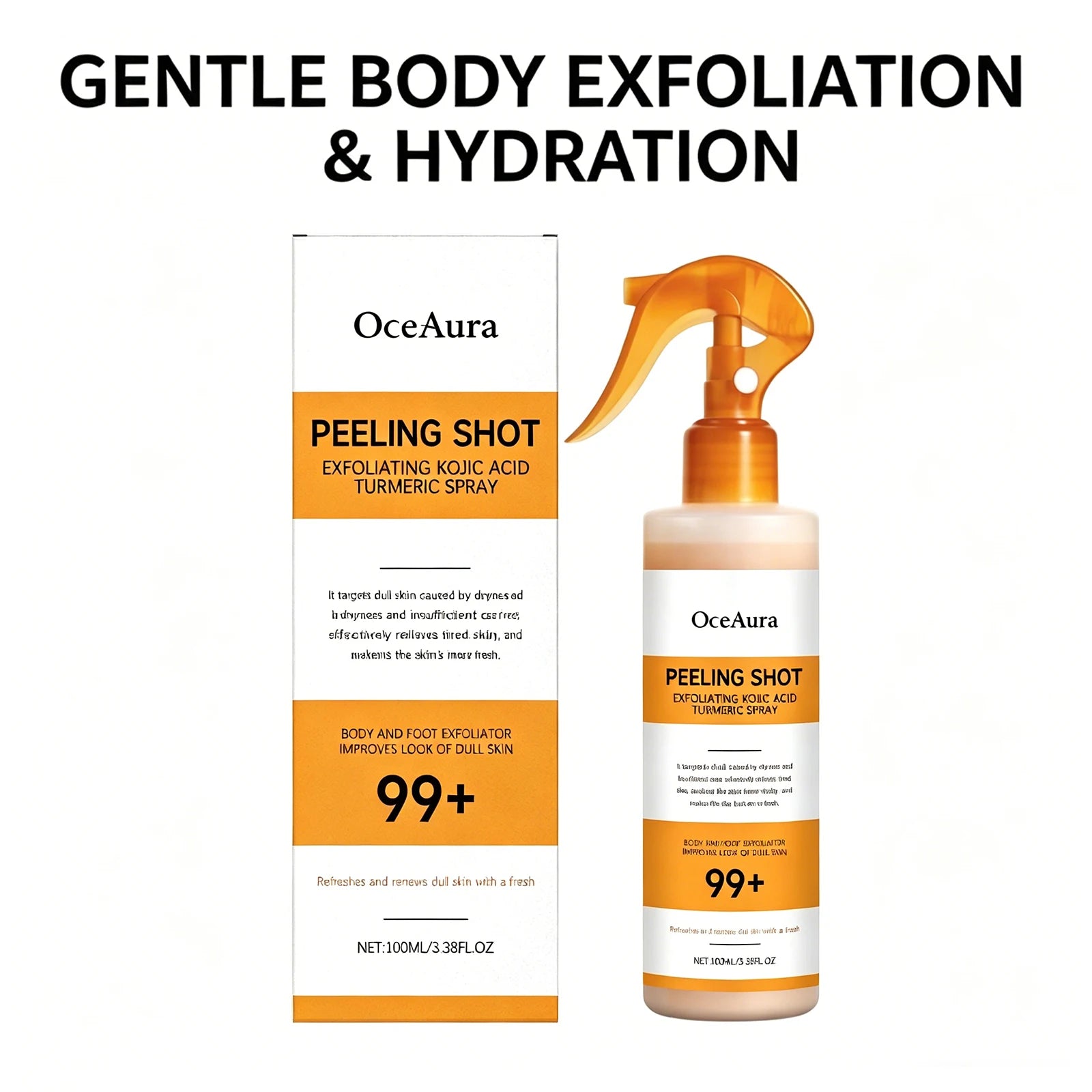 Kojic Acid Turmeric Spray Body Exfoliating Dead Skin Remover Smoothing Brightening Dullness Hydrating Gentle Peel Refreshing