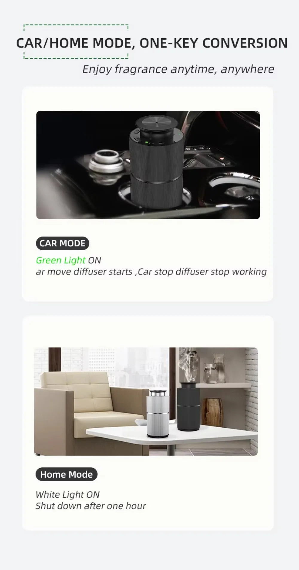 Portable Car Aroma Diffuser Battery Operated Scent Air Machine USB Rechargeable Waterless Diffuser For Essential Oil Nebulizer
