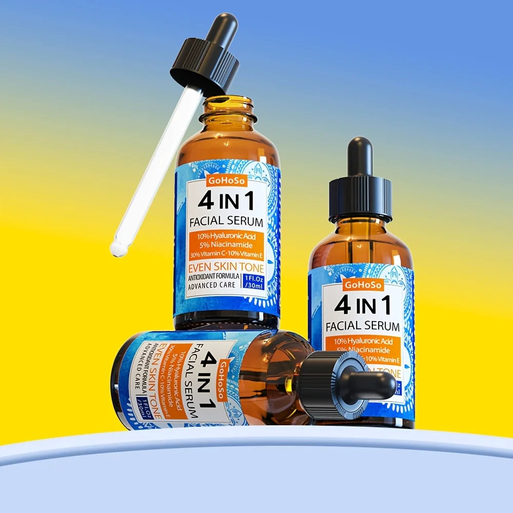 Envisha 4-in-1 Face Serum with Hyaluronic Acid, Niacinamide, and Vitamin C for anti-aging, moisturizing, and firming.