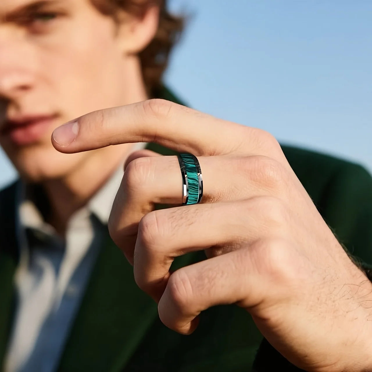 Smart Health Ring: Stainless Steel 8mm Peacock Stone Fitness Tracker Tidesmit