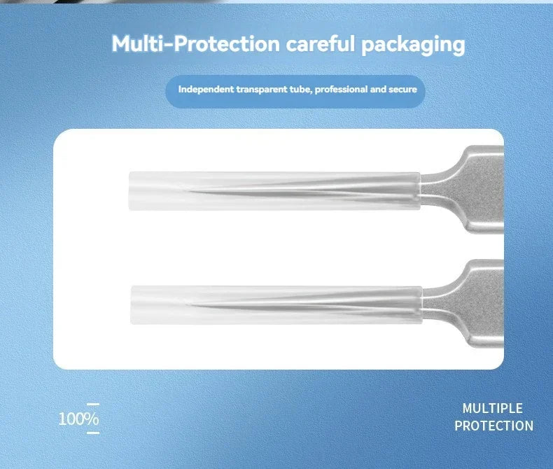 Two silver acne needles or extraction tools, each capped with a clear protective plastic tube for safety.