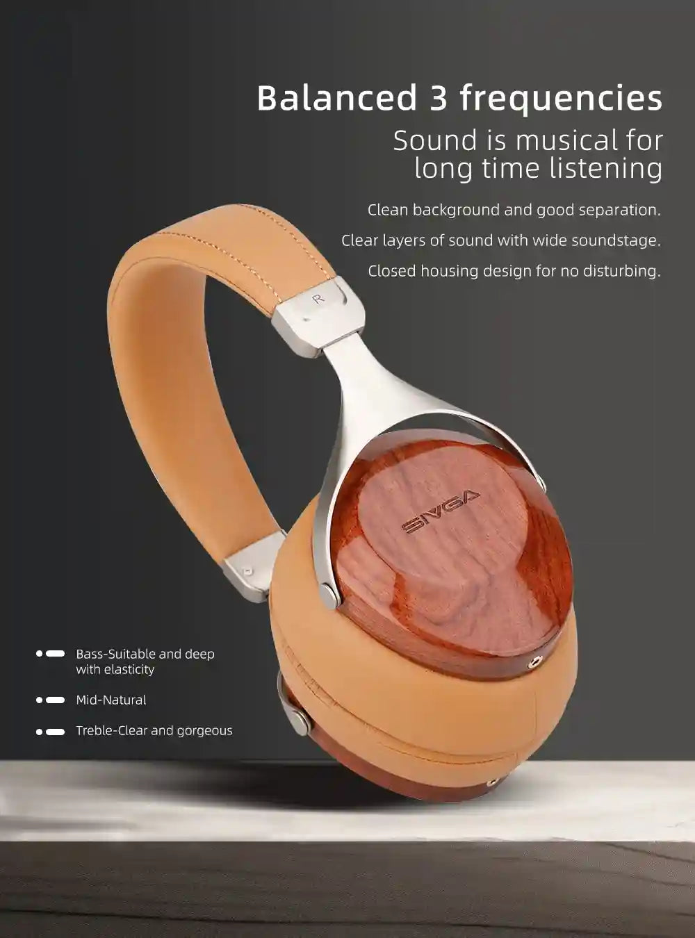 Closed Back Wood Headphones - High Fidelity 50mm Studio Monitor Tidesmit