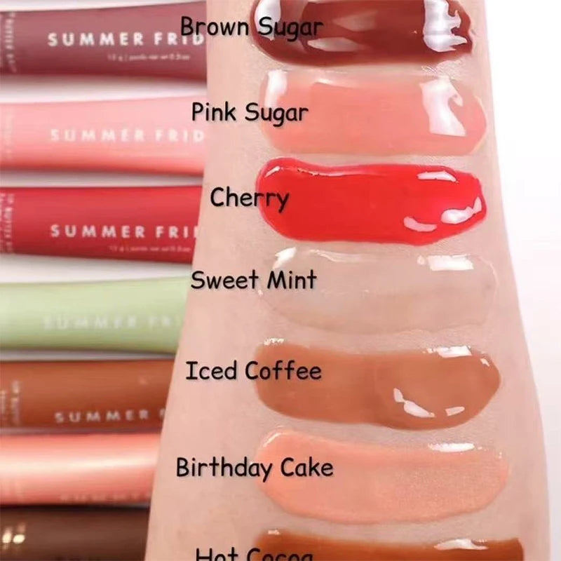 Summer Fridays Lip Butter Balm set swatches showing glossy, moisturizing, and pigmented colors on skin.