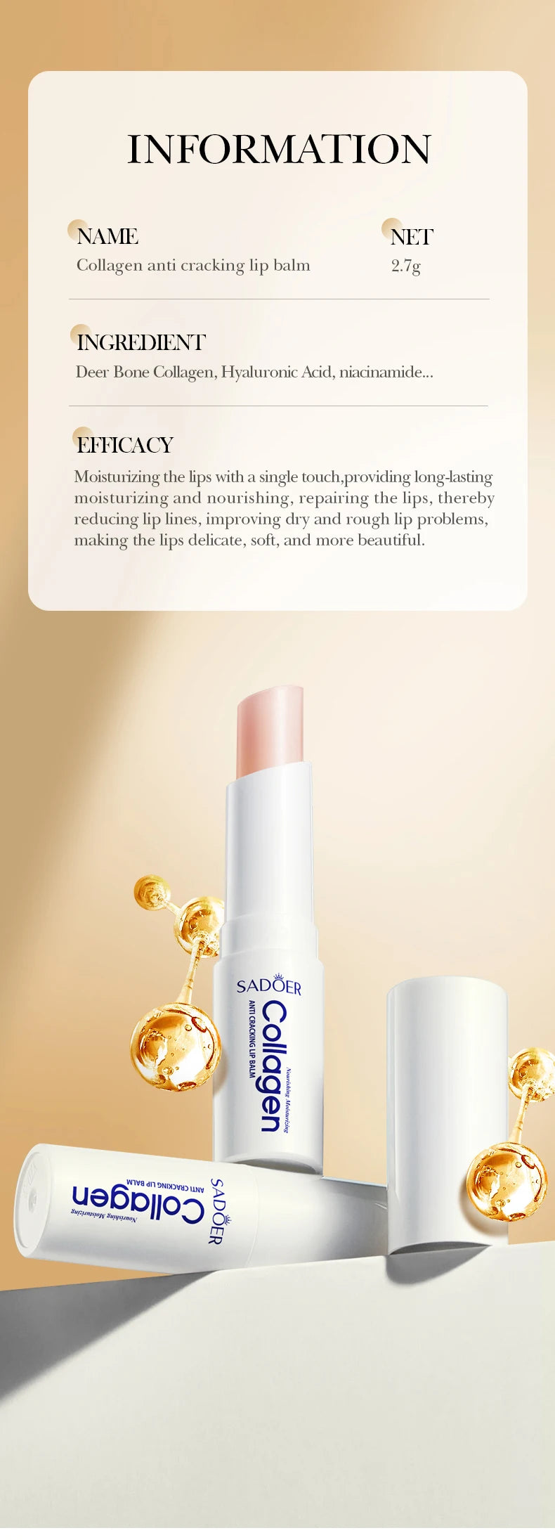 Moisturizing Lip Balm for Dry Lips - Hydrating Collagen Treatment Stick Lip Care Tidesmit