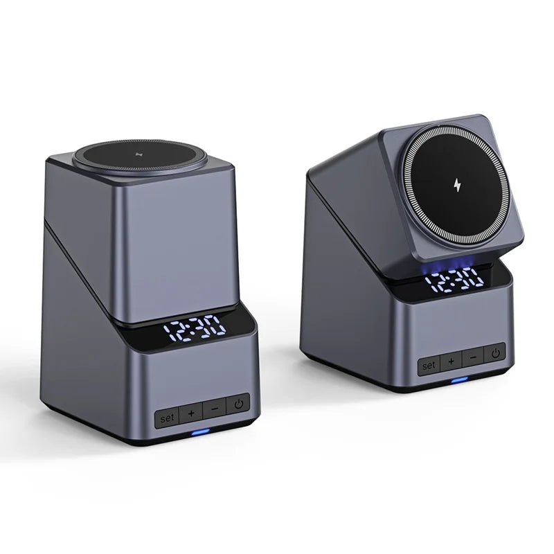 Magnetic wireless charging dock with clock display and wireless charging pad