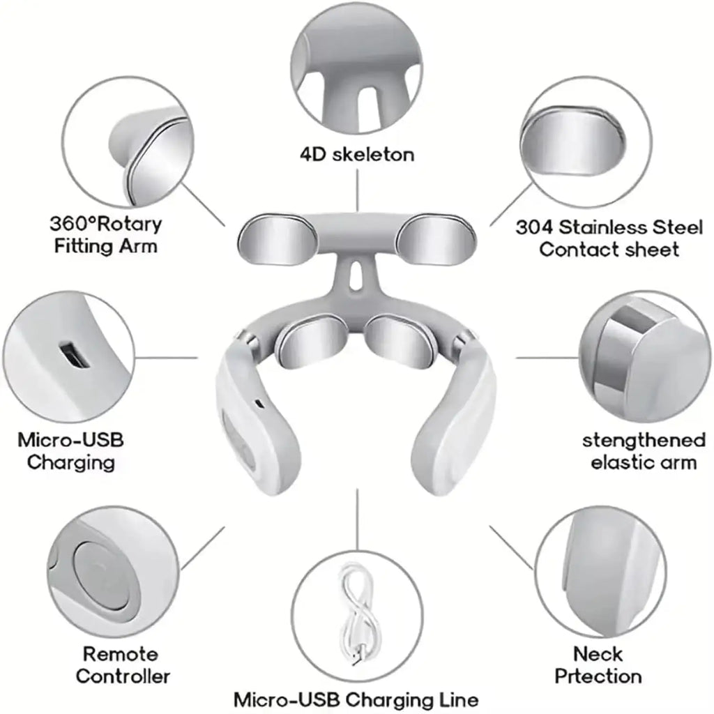Tidesmit Portable Neck Massager - EMS Stress Relief Device (White) Relaxation Treatment Tidesmit
