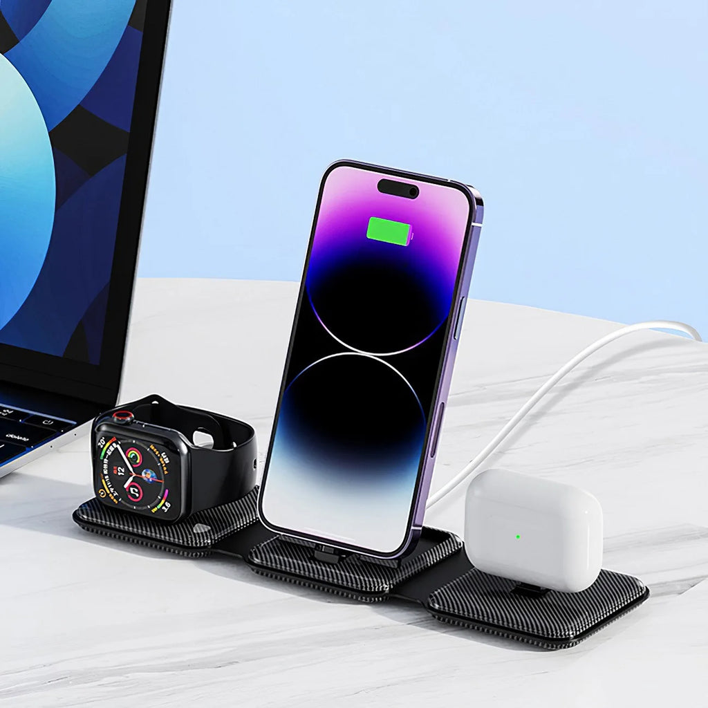 3-in-1 Wireless Charging Station for iPhone, Apple Watch and AirPods Black Tidesmit