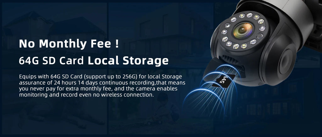 10K 20MP Home Security Outdoor WiFi Camera 4 Lens 4 Screen 360° 16X Zoom CCTV Wireless Surveillance PTZ Cam Security Protection