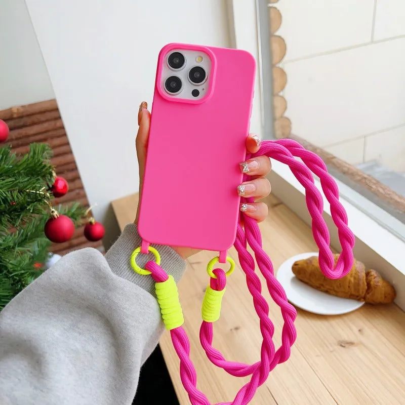 iPhone 16 Pro Max Crossbody Case with Shockproof Lanyard TPU Cover Rosered Haoquan6 Tidesmit