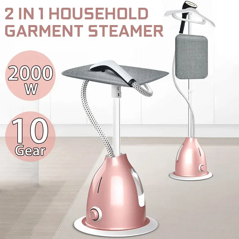 Tidesmit 2000W garment steamer featuring an integrated fabric brush attachment for vertical hanging clothes care