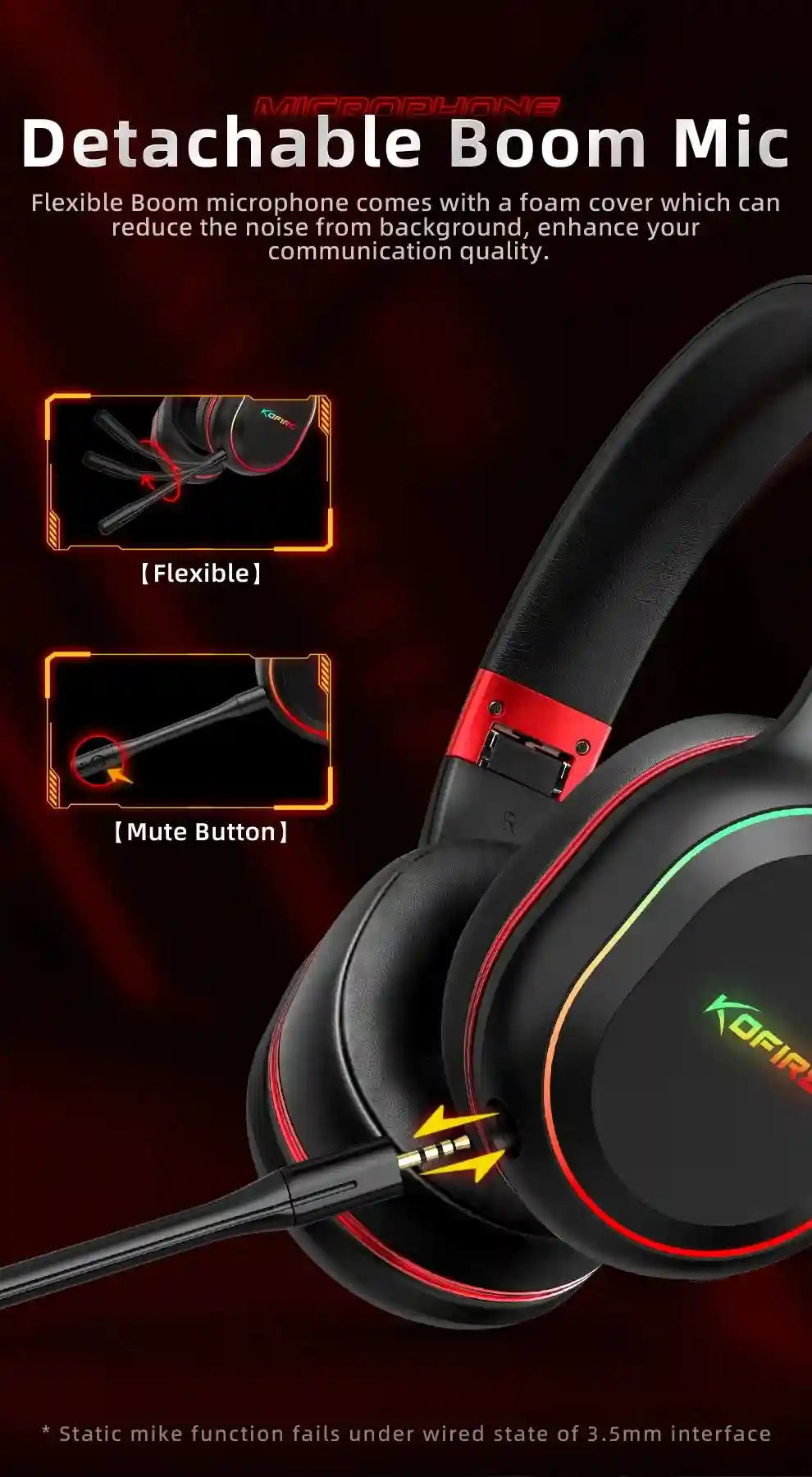 Wireless Gaming Headphones with Low Latency Audio and RGB Lights Tidesmit