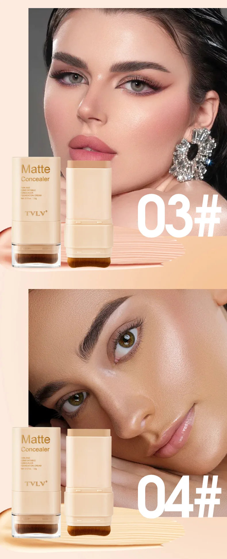 Tidesmit double-head foundation stick waterproof nine-color eraser concealer face makeup texture close-up