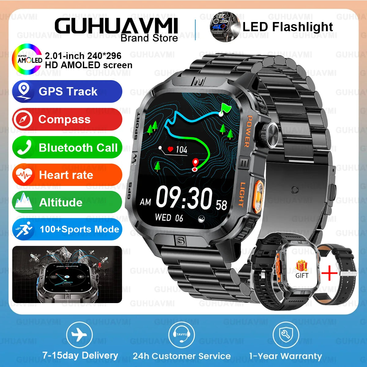 2026New Outdoor Military Men's Smartwatch, Equipped With GPS LED Lighting, Compass, Wireless Communication IP68 Waterproof Watch