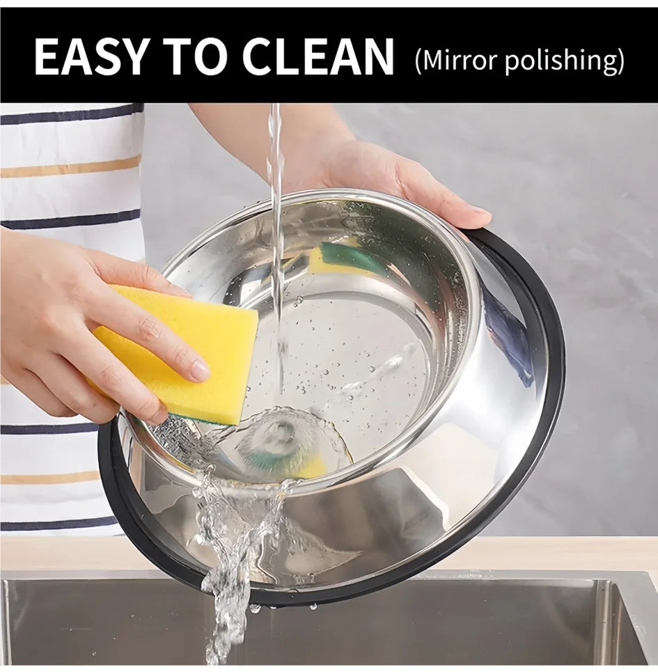 Durable stainless steel pet bowl for cats and dogs. Easy-to-clean, mirror-polished metal feeding dish in 6 sizes.