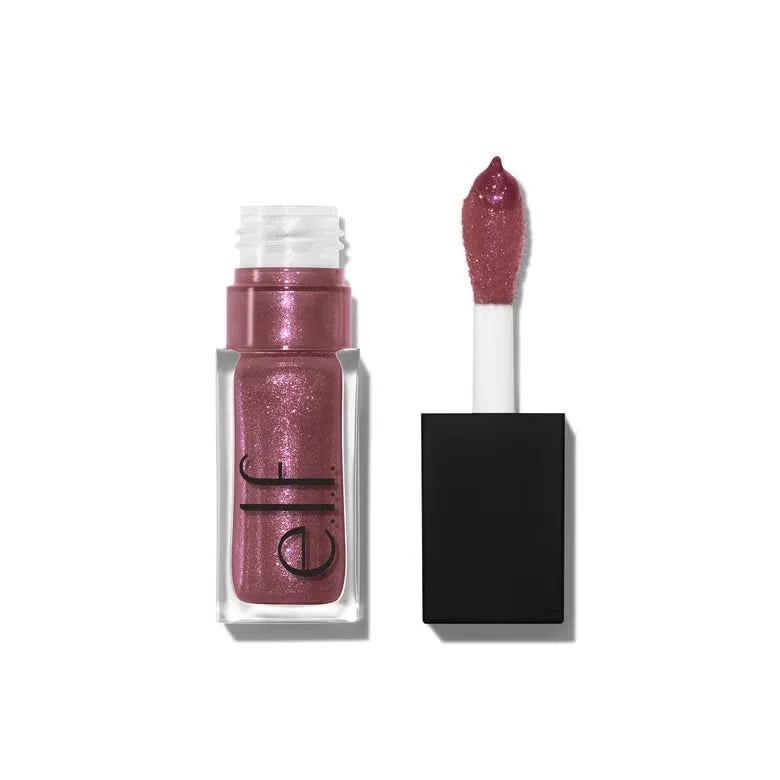 e.l.f. Glow Reviver Lip Oil in mauve shimmer with wand applicator for a glossy, moisturizing finish.