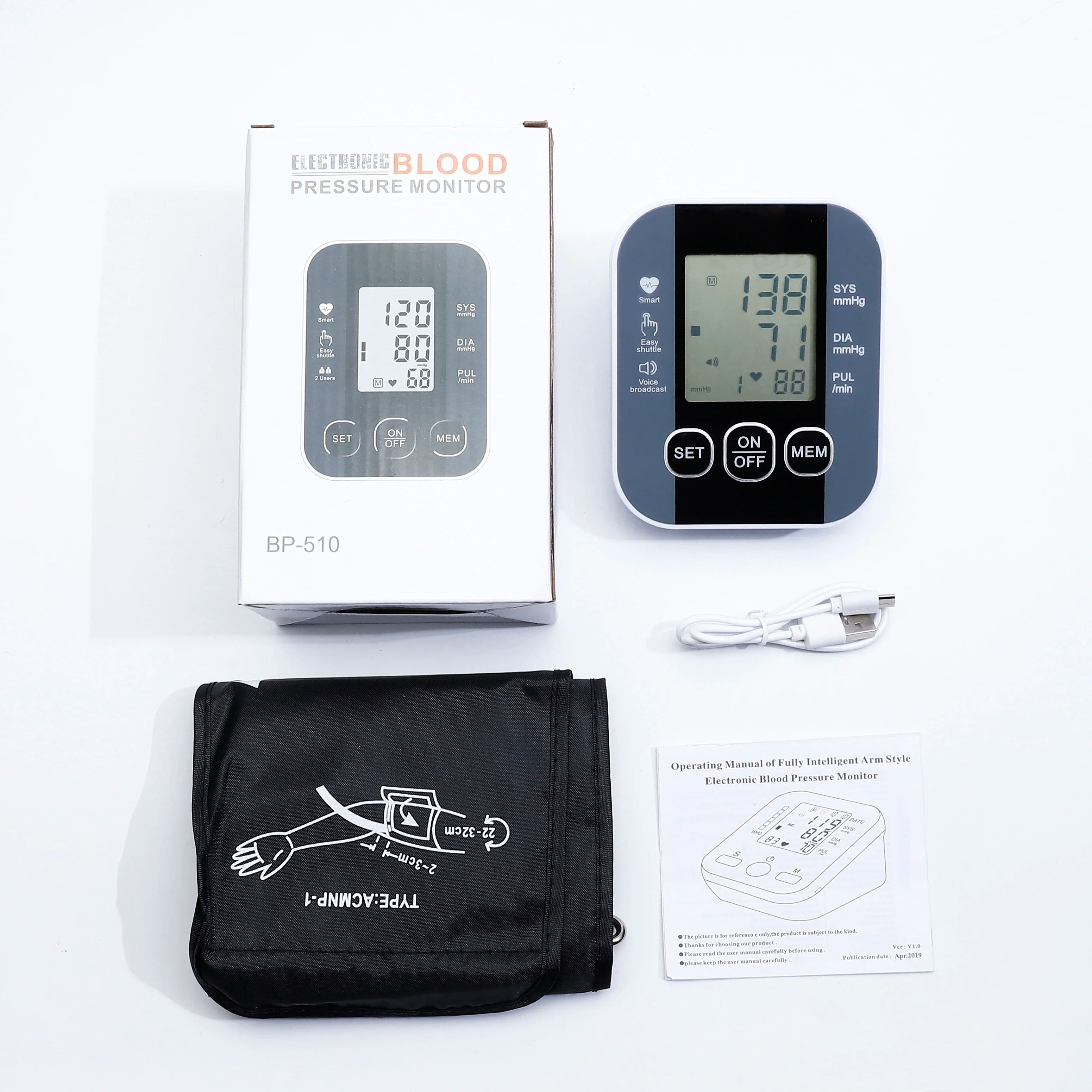 Digital Arm Blood Pressure Meter 32cm Cuff Medical Pressure Tonometer Tensiometer Baumanometer Pulse Sphygmomanometer