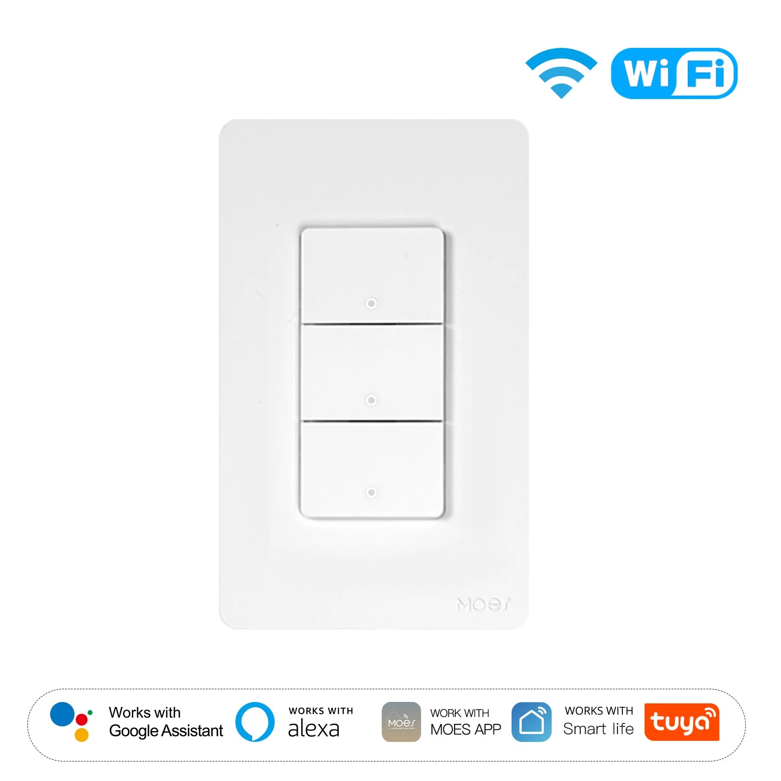Smart Wi-Fi Wall Switch | App Controlled Light Switch | 1-4 Gang Tidesmit 3 Gang Tidesmit