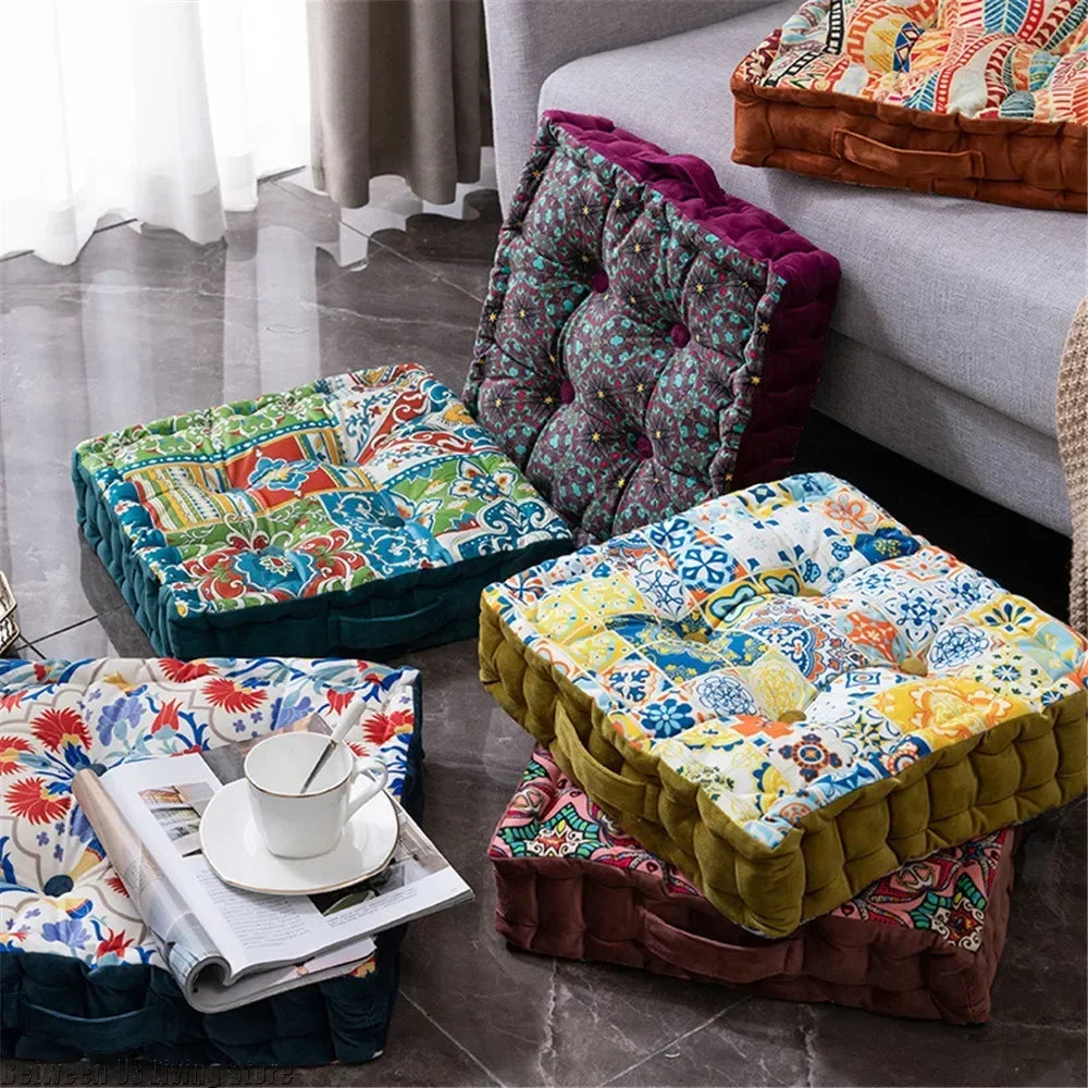 Bohemian Cushion Mandala Floor Seat Cushion Square Seat Velvet Yoga Pillow Japanese Tatami Mat for Reading Nook Party Decoration