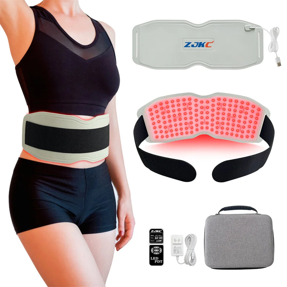ZJKC 660nm 850nm 940nm Red Light Therapy Belt Near Infrared Phototherapy Wrap 450pcs LED Heating Pad for Full Body Pain Relief
