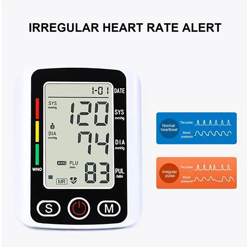 Digital Arm Blood Pressure Meter Cuff Medical Automatic Pressure Tonometer Tensiometer Heart Rate Pulse Meter BP Monitor Healthy