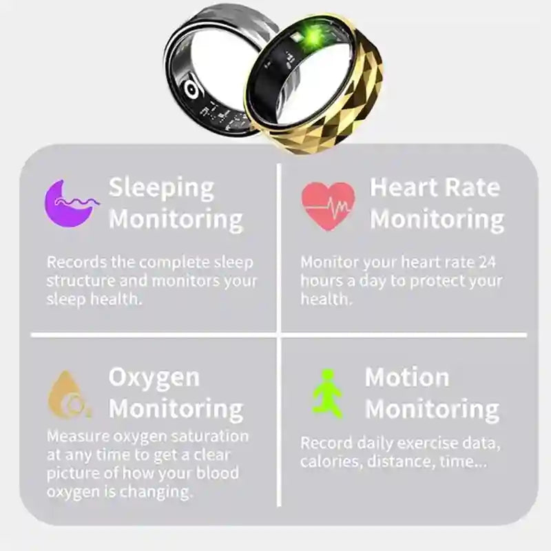 Smart Health Ring - Fitness Tracker with Heart Rate & Sleep Monitoring Tidesmit
