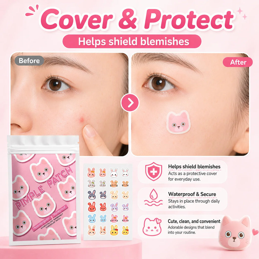 120pcs Cartoon acne patch, cute cat-shaped facial concealer acne patch, safe, non-toxic, gentle and non-irritating, suitable for