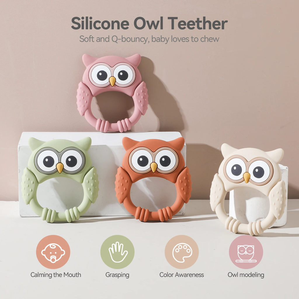Baby Silicone Teether Toys,Perfect for Teething Toys 0-3-6 Months and Shower Gifts, BPA-Free, Ergonomic Dinosaur Wood Design.
